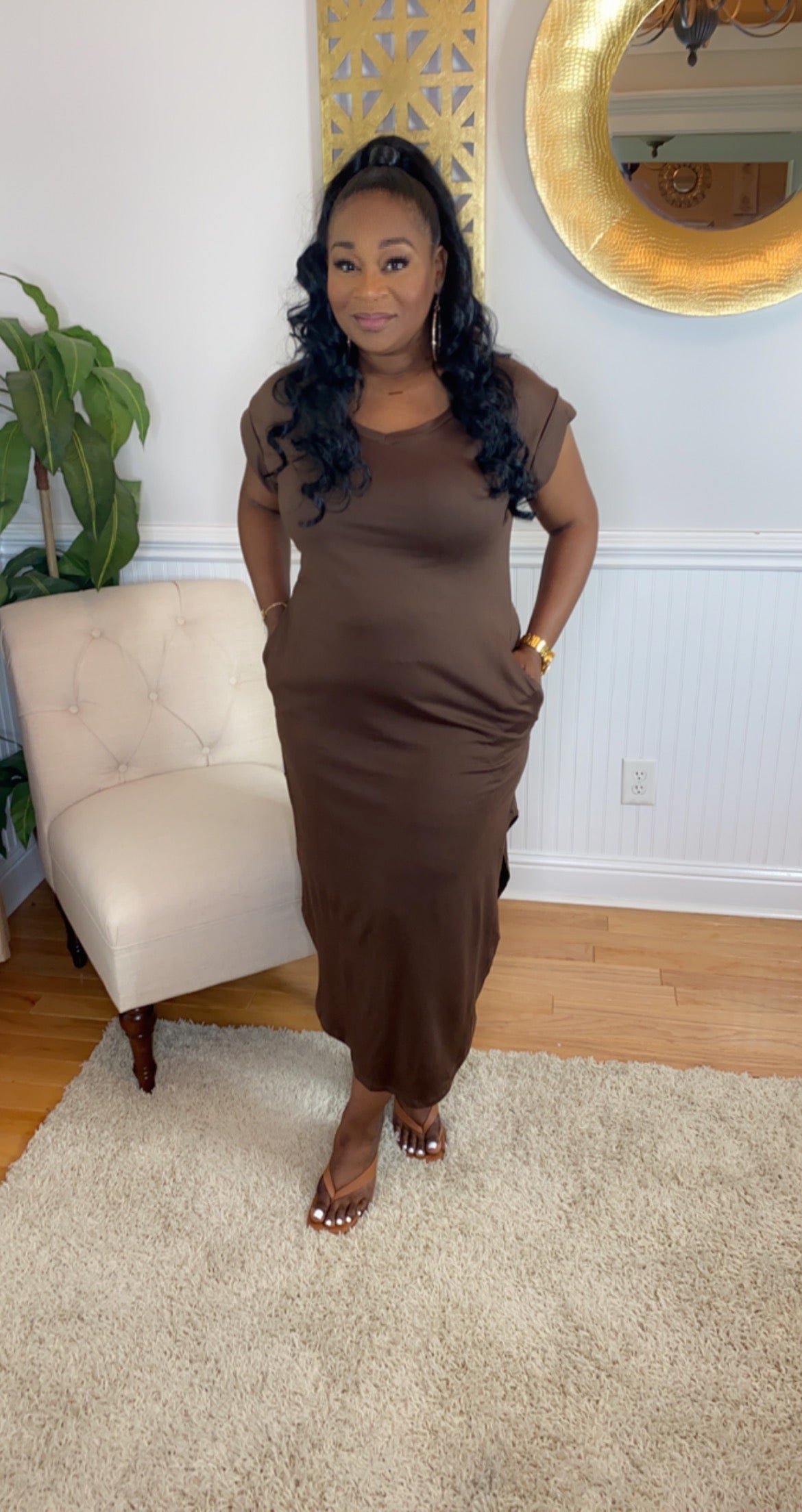 Chocolate. Models is wearing a 1x